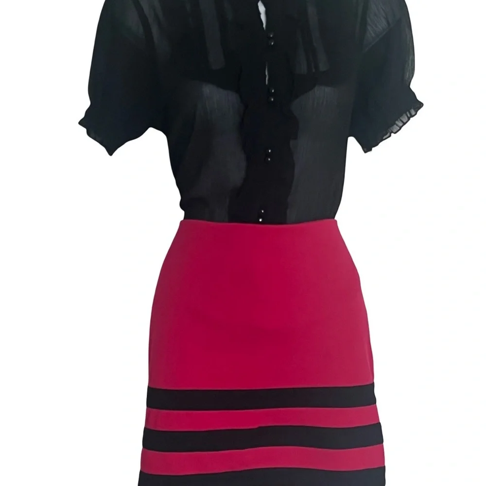 Basic House Pink with Black Stripes Mini Skirt. Size: Large. Great Condition.